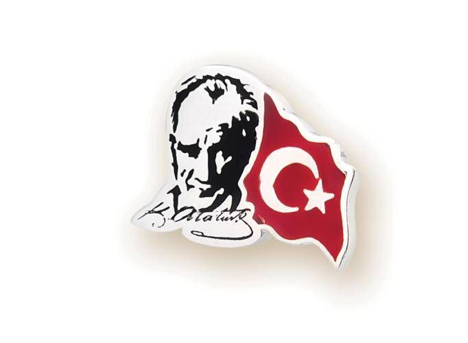 Kemal Ataturk Resimli Bayrakli Yazili Rozet